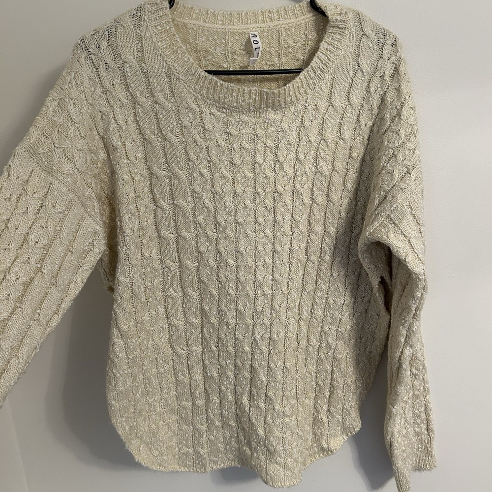 POL Women's Size Medium Sweater Pullover Cable Knit Oversized Loose Fit Cream